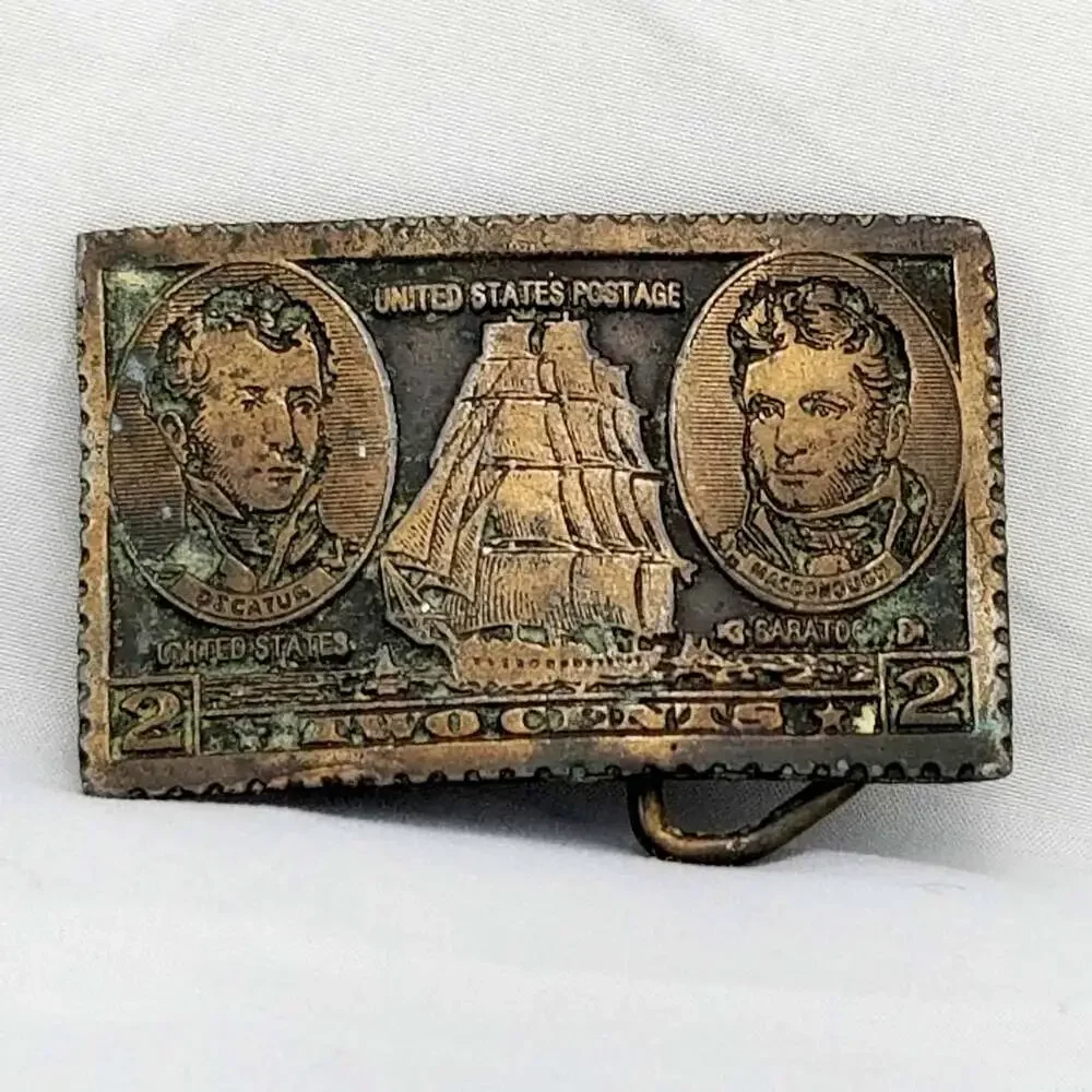 Belt‎ Buckle - United States Postage 2-Cent Decatur Macdonough Ship Design